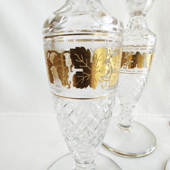Val St Lambert Candlestick Holder, Cut Crystal 1940-50s Belgian Glass Gold Gilt - Picture 6 of 11
